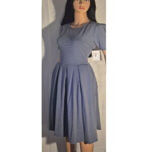LULA ROE Dress, Blue/White narrow stripes, size Large NWT